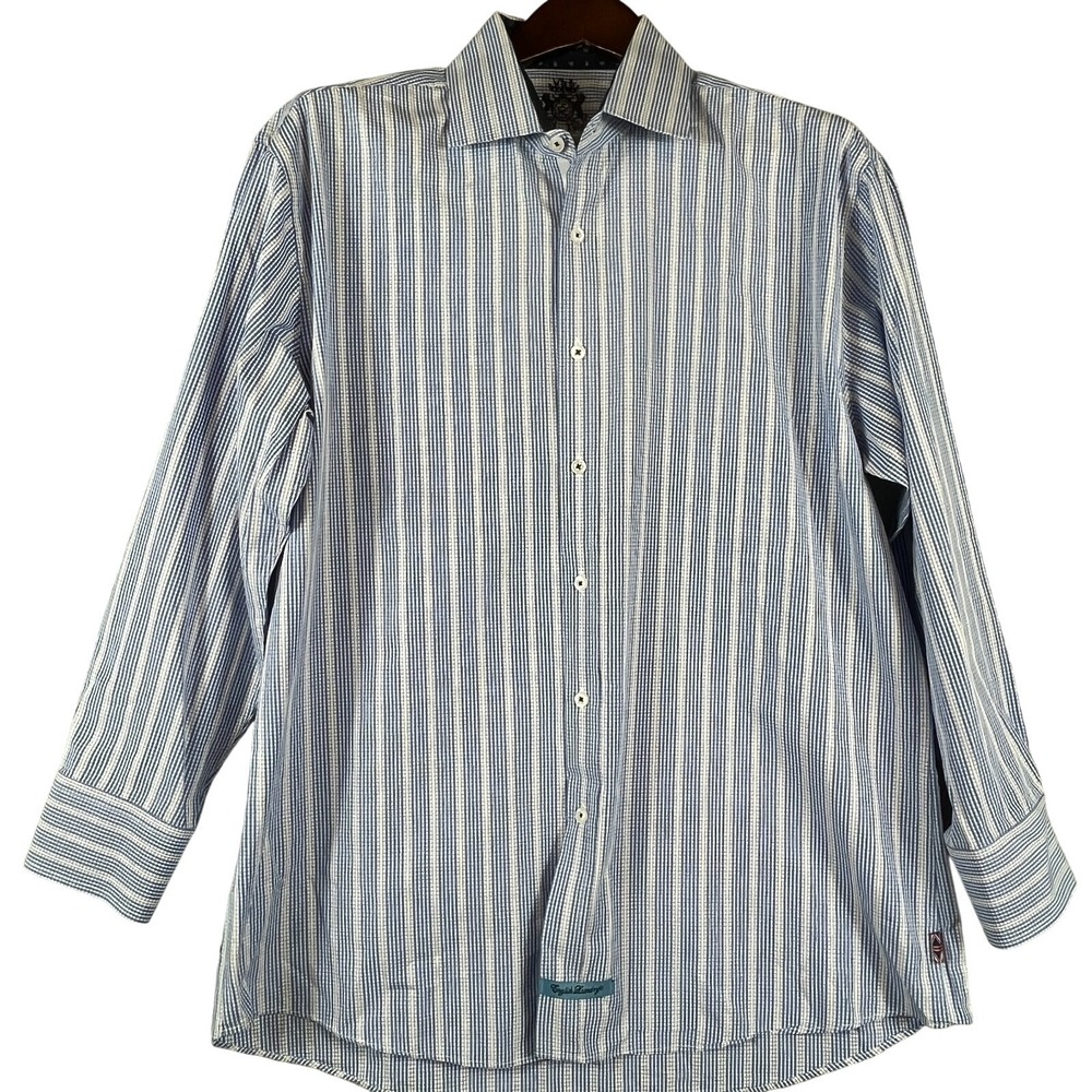 English Laundry Mens L Button Down Shirt Blue Check Crest Logo Preppy Cotton